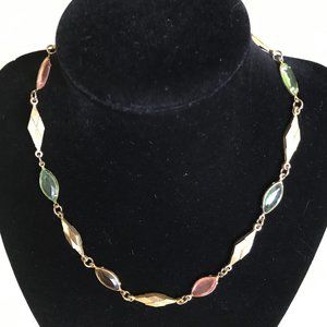 Pastel Glass Crystal & Gold Choker Necklace VTG